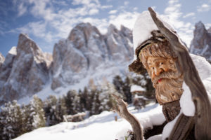 Geislerspitzen, Geisleralm, South Tyrol, Sas Rigais, root, wooden figure Geislerspitzen, Geisleralm, South Tyrol, Sas Rigais, root, wooden figure